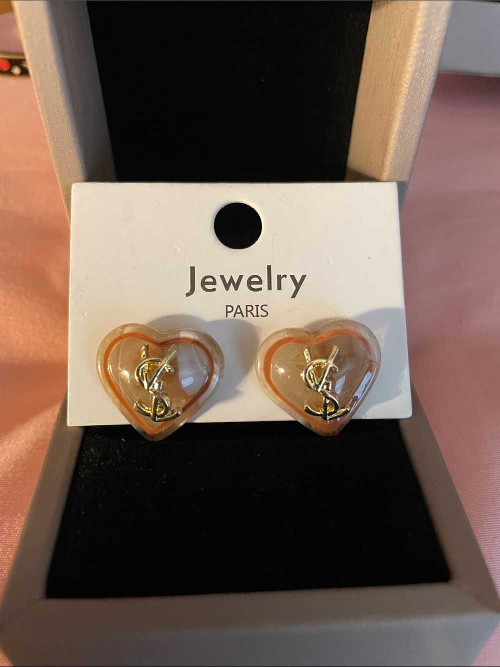 Heart-Shaped Gold Logo Stud Earrings in Peach